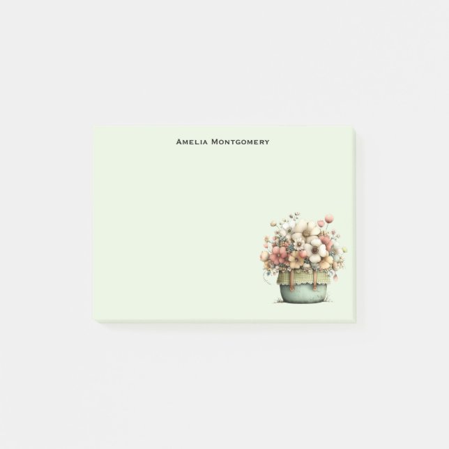 Potted Flowers Cozy Shabby Cute Post-it Notes (Front)