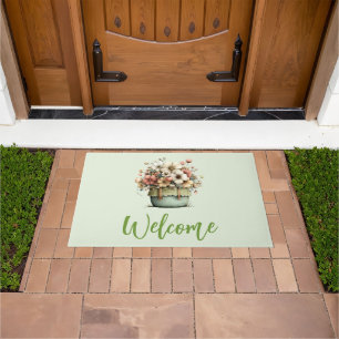 Potted Flowers Cozy Shabby Cute Welcome Doormat
