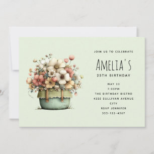 Potted Flowers Cozy Shabby Style Cute Birthday Invitation