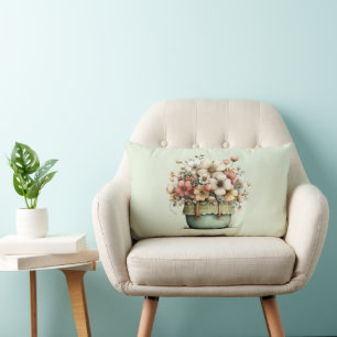 Potted Flowers Cozy Shabby Style Cute Lumbar Pillow