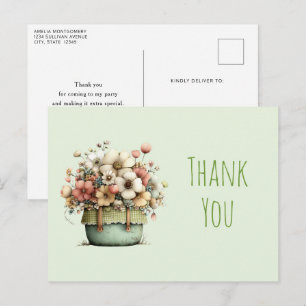 Potted Flowers Cozy Shabby Style Cute Thank You Postcard
