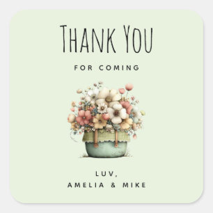 Potted Flowers Cozy Shabby Style Cute Thank You Square Sticker