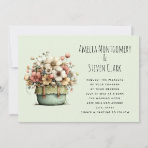 Potted Flowers Cozy Shabby Style Cute Wedding Invitation
