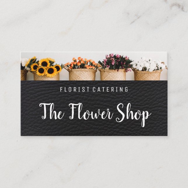 Potted Flowers | Leather Business Card (Front)