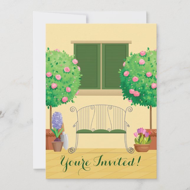 Potted Garden with Bench Bridal Shower Invitation (Front)
