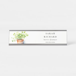Potted Herb Parsley Coriander Watercolor Botanical Desk Name Plate