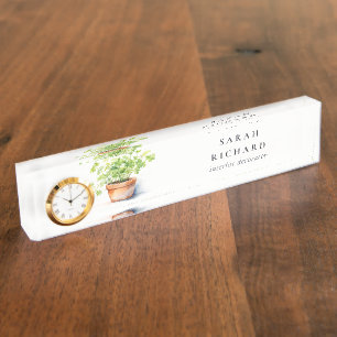 Potted Herb Parsley Coriander Watercolor Botanical Nameplate