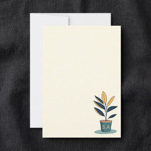 Potted house plant, monogram initials  thank you card