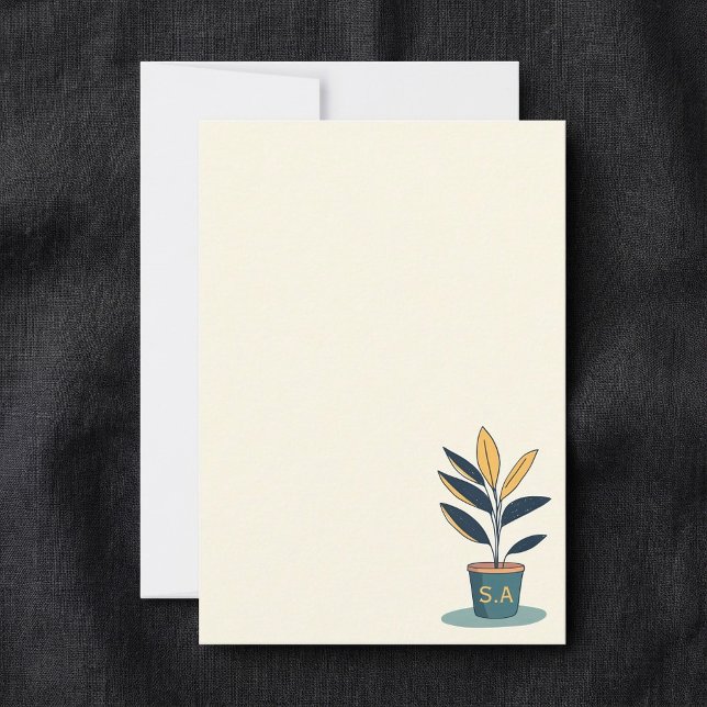 Potted house plant, monogram initials  thank you card (Potted house plant, monogram initials thank you card.)