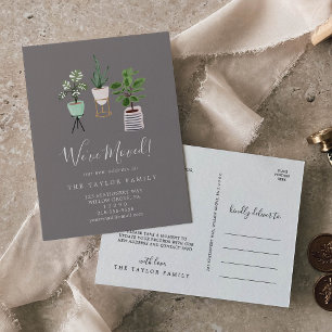 Potted House Plants Grey We've Moved Moving Announcement Postcard