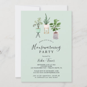 Potted House Plants   Mint Housewarming Party Invitation