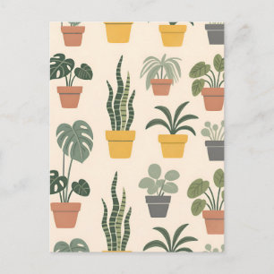 Potted Houseplants Pattern Postcard