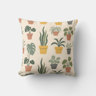 Potted Houseplants Pattern Throw Pillow