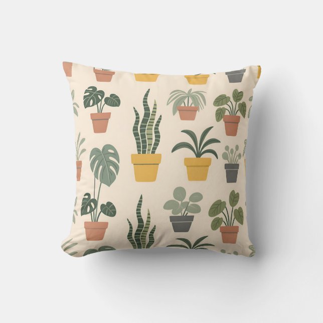Potted Houseplants Pattern Throw Pillow (Front)