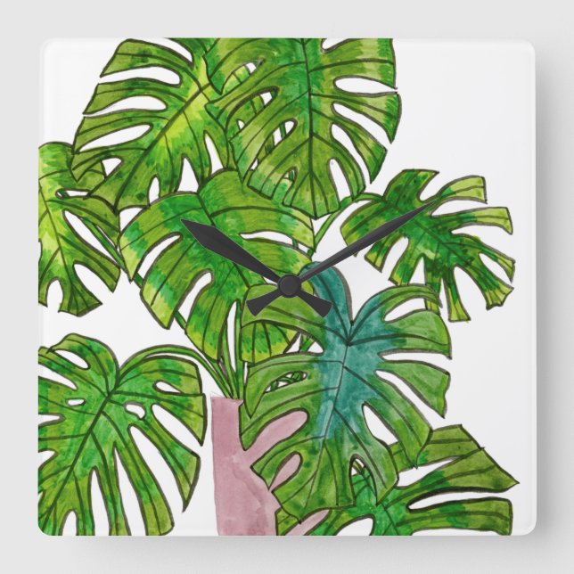 Potted Jungle I Square Wall Clock (Front)