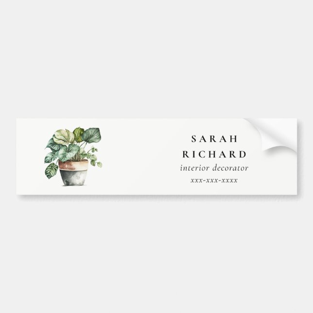 Potted Leafy House Plants Watercolor Botanical  Bumper Sticker (Front)