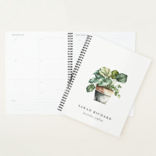 Potted Leafy House Plants Watercolor Botanical  Planner