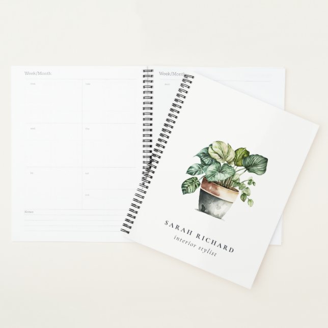 Potted Leafy House Plants Watercolor Botanical  Planner (Display)