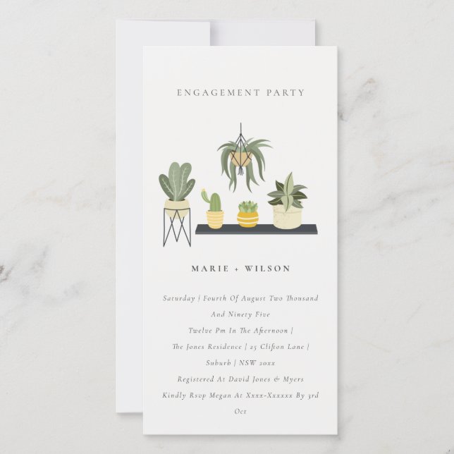 Potted Leafy Succulent Plants Engagement Invite (Front)