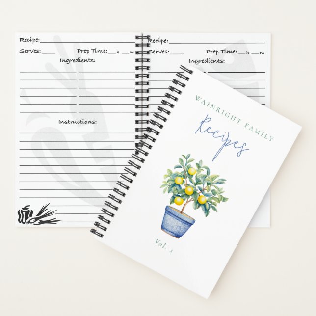 Potted Lemon Tree Family Recipes Notebook (Inside)