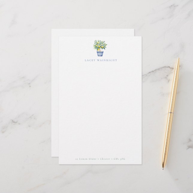 Potted Lemon Tree Personalized Letterhead (Front/Back In Situ)