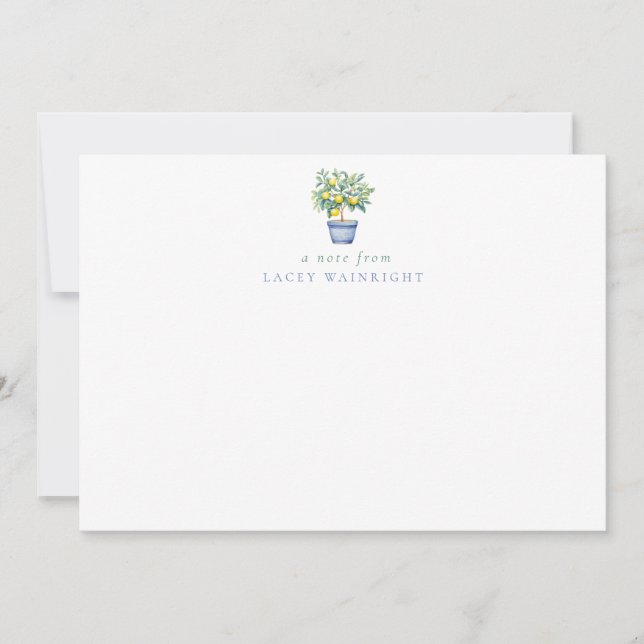 Potted Lemon Tree Personalized Stationery Card (Front)