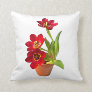 Potted Mature Red Tulips Photograph Throw Pillow