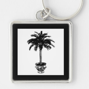 Potted Palm Tree - black and white Keychain