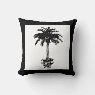 Potted Palm Tree - black and whtie Throw Pillow