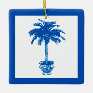 Potted Palm Tree - cobalt blue and white Ceramic Ornament