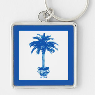 Potted Palm Tree - cobalt blue and white Keychain