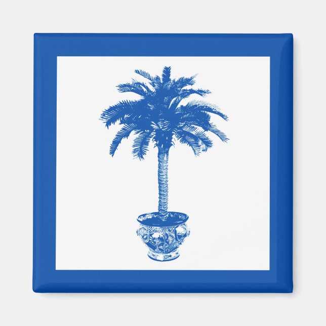 Potted Palm Tree - cobalt blue and white Magnet (Front)