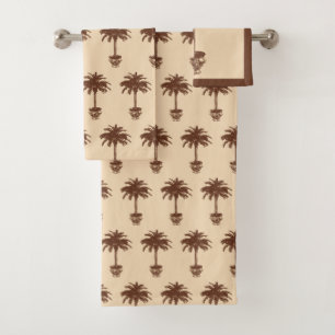 Potted Palm Tree - dark brown and tan Bath Towel Set