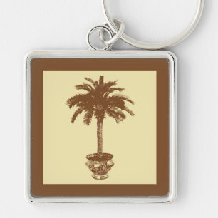 Potted Palm Tree - dark brown and tan Keychain
