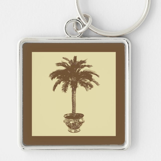 Potted Palm Tree - dark brown and tan Keychain (Front)