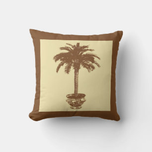 Potted Palm Tree - dark brown and tan Throw Pillow
