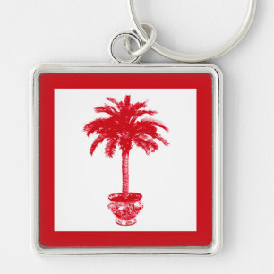 Potted Palm Tree - deep red and white Keychain