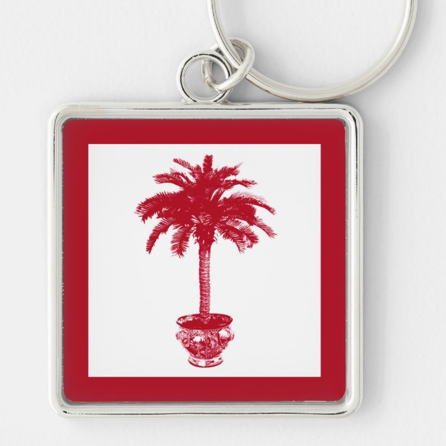 Potted Palm Tree - deep red and white Keychain (Front)