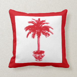 Potted Palm Tree - deep red and white Throw Pillow