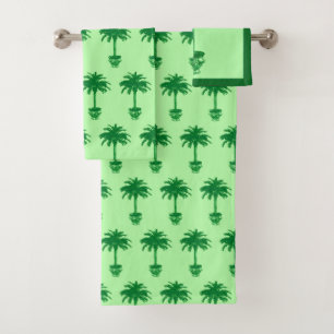 Potted Palm Tree - emerald and light green Bath Towel Set