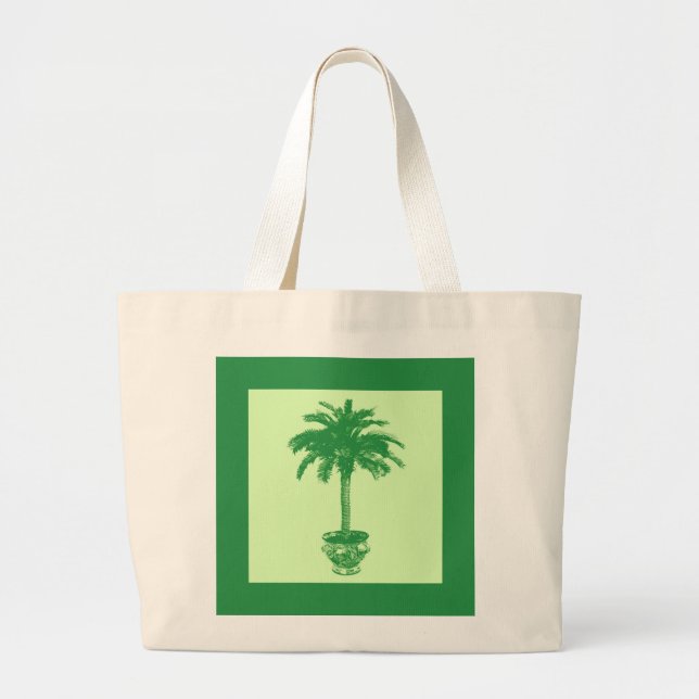 Potted Palm Tree - emerald and light green Large Tote Bag (Front)