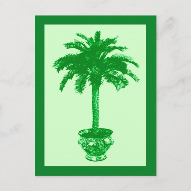Potted Palm Tree, Emerald and Light Green Postcard (Front)