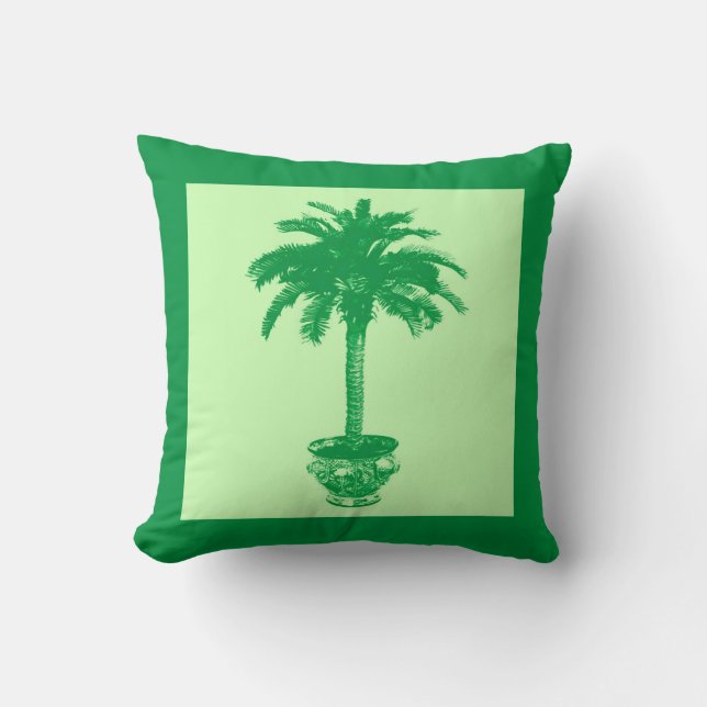 Potted Palm Tree - emerald and light green Throw Pillow (Front)