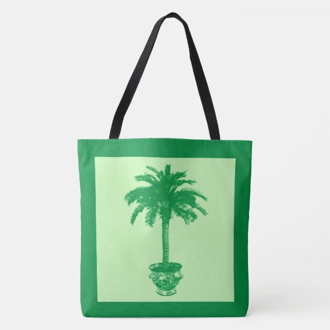Potted Palm Tree - emerald and light green Tote Bag (Front)