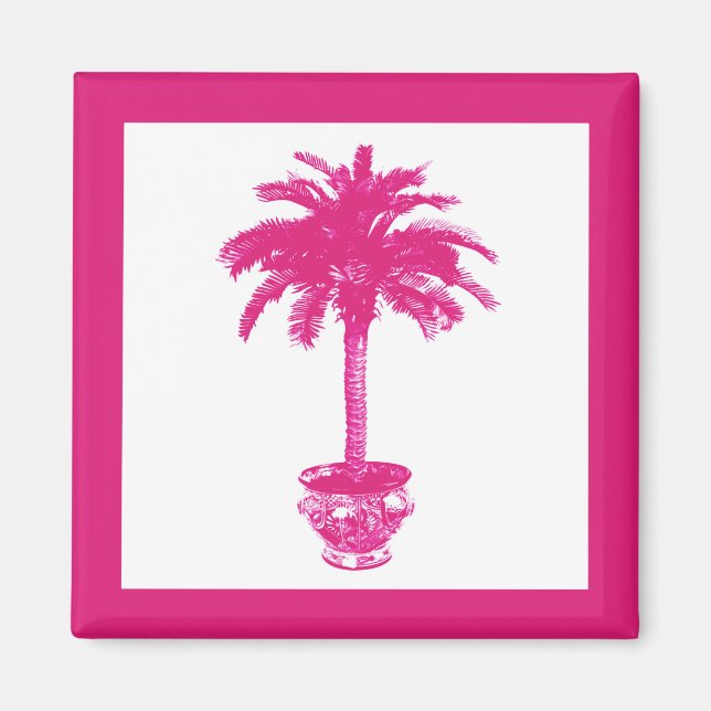Potted Palm Tree - fuchsia pink and white Magnet (Front)