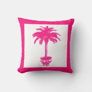 Potted Palm Tree - fuchsia pink and white Throw Pillow