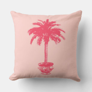 Potted Palm Tree in Shades of Coral Pink Throw Pillow