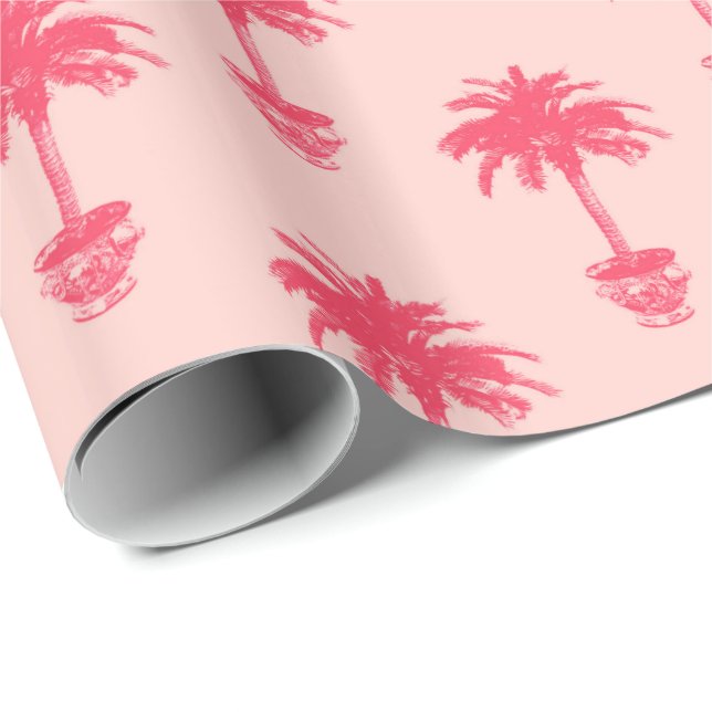 Potted Palm Tree in Shades of Coral Pink Wrapping Paper (Roll Corner)