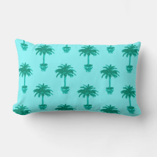 Potted Palm Tree in Turquoise and Aqua Lumbar Pillow