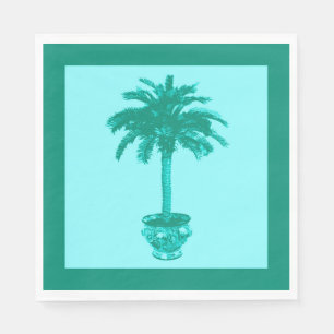 Potted Palm Tree in Turquoise and Aqua Napkin
